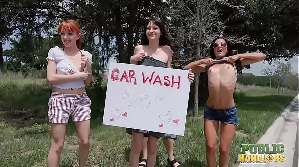 Watch PublicHandjobs - Get wet and wild at the car wash with bubbly Chloe Sky and her horny friends top Movies